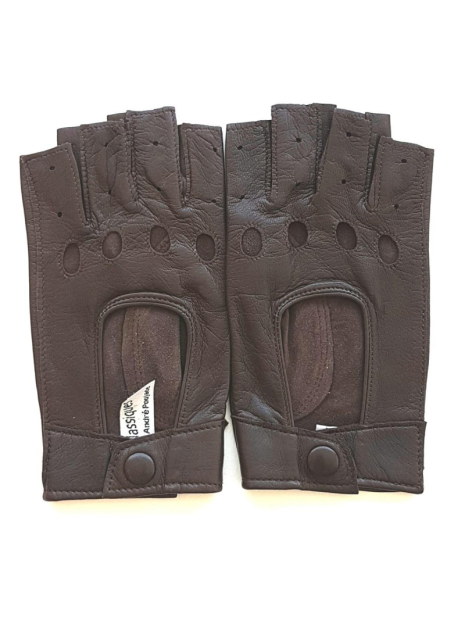 Poujade P701F - CUIR D'AGNEAU - MARRON poujage-conduite-gants femme doigts coupés gants-femme