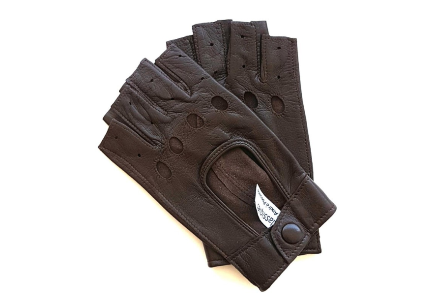 Poujade P701F - CUIR D'AGNEAU - MARRON poujage-conduite-gants femme doigts coupés gants femme