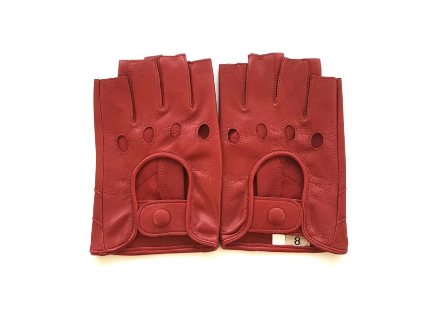 Poujade P701F - CUIR D'AGNEAU - ROUGE poujage-conduite-gants femme doigts coupés gants femme