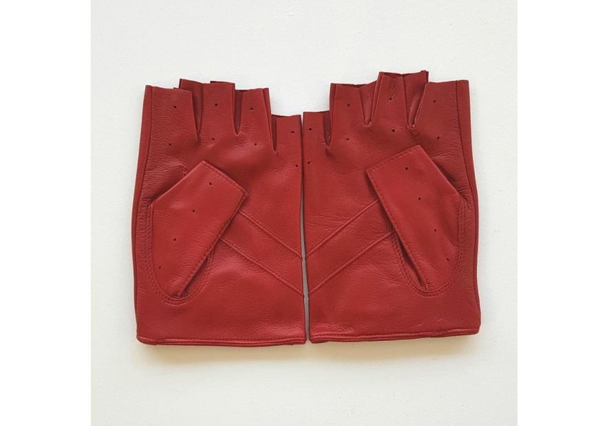 Poujade P701F - CUIR D'AGNEAU - ROUGE poujage-conduite-gants femme doigts coupés gants femme
