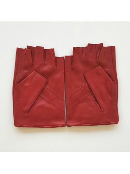 Poujade P701F - CUIR D'AGNEAU - ROUGE poujage-conduite-gants femme doigts coupés gants femme