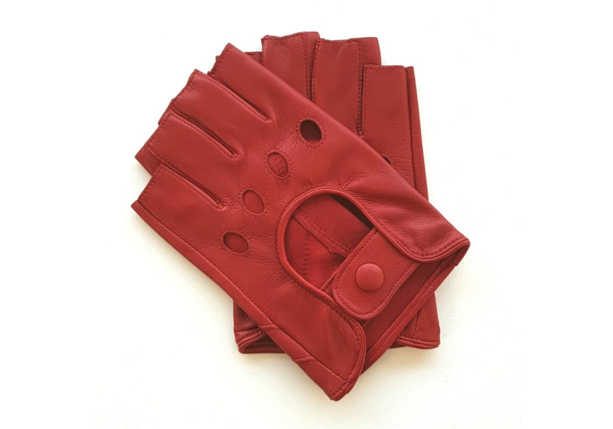 Poujade P701F - CUIR D'AGNEAU - ROUGE poujage-conduite-gants femme doigts coupés gants femme