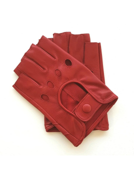 Poujade P701F - CUIR D'AGNEAU - ROUGE poujage-conduite-gants femme doigts coupés gants femme