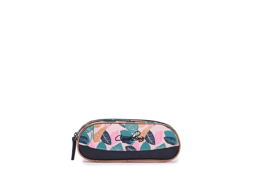 Caméléon VIG-TROU - POLYESTER - PINK LEAF trousse enfant 2 compartiments vintage fantasy cartable Scolaire