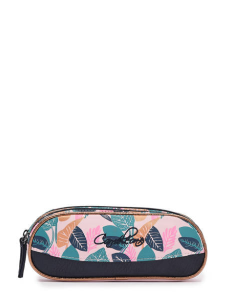 Caméléon VIG-TROU - POLYESTER - PINK LEAF trousse enfant 2 compartiments vintage fantasy cartable Scolaire
