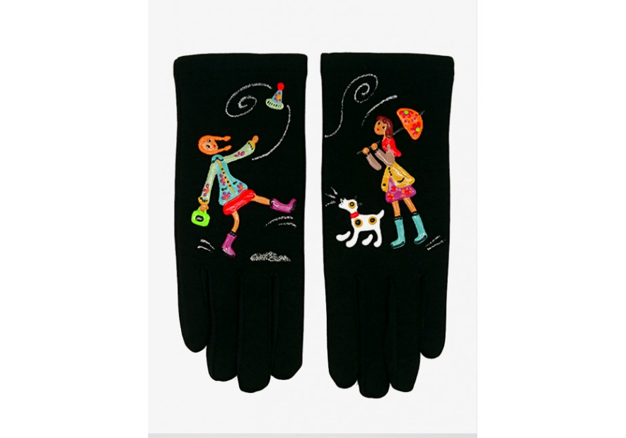 Quand les poules auront des gants GTA - POLYAMIDE - JOUR DE PLUIE gants taille unique peints a la main a annecy gants femme tu