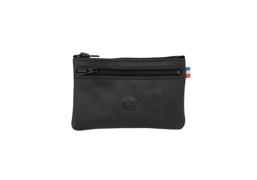 Frandi 928/5 - CUIR DE VACHETTE - NOIR porte monnaie plat zip + 2 zips extérieurs Porte-monnaie Femme