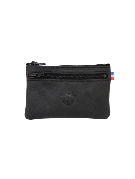 Frandi 928/5 - CUIR DE VACHETTE - NOIR porte monnaie plat zip + 2 zips extérieurs Porte-monnaie Femme
