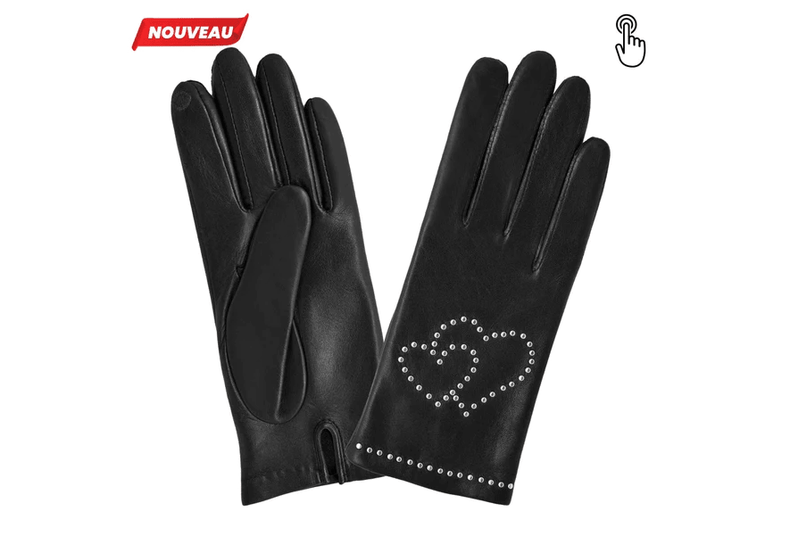 Glove Story 21548SN - CUIR D'AGNEAU/SOIE - N glove story gant femme studs coeur gants femme