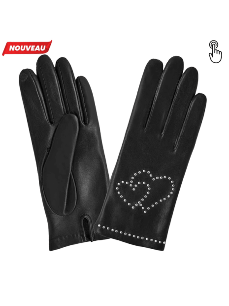 Glove Story 21548SN - CUIR D'AGNEAU/SOIE - N glove story gant femme studs coeur gants-femme
