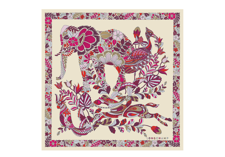 Longchamp 50561GSO - SOIE - FUSHIA. forêt longchamp carré de soie 50x50cm carre de soie