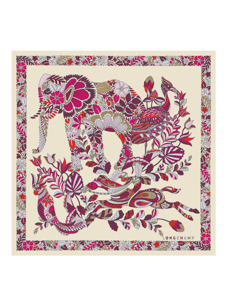 Longchamp 50561GSO - SOIE - FUSHIA. forêt longchamp carré de soie 50x50cm carre de soie