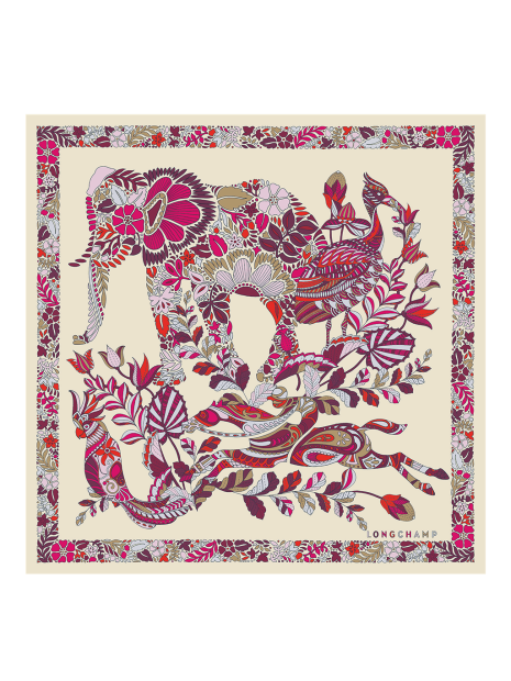 Longchamp 50561GSO - SOIE - FUSHIA. foulard carré de soie foret de longchamp carre-de-soie