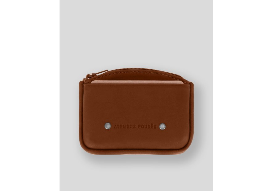Les Ateliers Foures 9104 - CUIR DE VACHETTE - FAUVE porte-monnaie zip plat avec compartiment carte Porte-monnaie