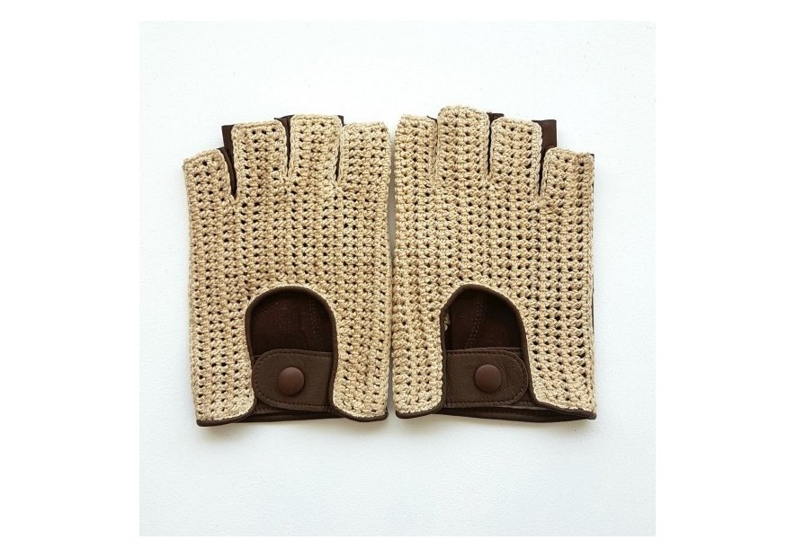 Poujade 702F - AGNEAU/COTON - HAVANE poujade-mitaine crochet-gants femme Gants