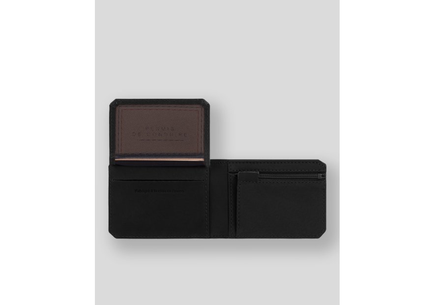 Les Ateliers Foures 924 - CUIR DE VACHETTE - NOIR mini portefeuille cartes et papier d'identité pmpb
