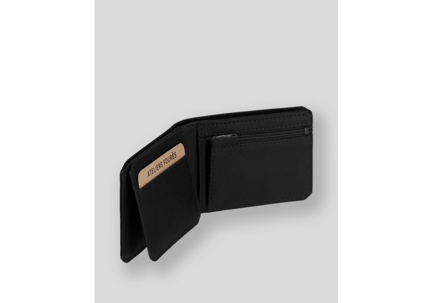 Les Ateliers Foures 924 - CUIR DE VACHETTE - NOIR mini portefeuille cartes et papier d'identité pmpb