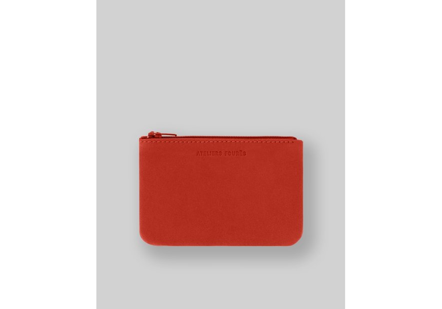 Les Ateliers Foures B39 - CUIR DE VACHETTE - ORANGE. porte monnaie plat zip les atelers fourès Porte-monnaie