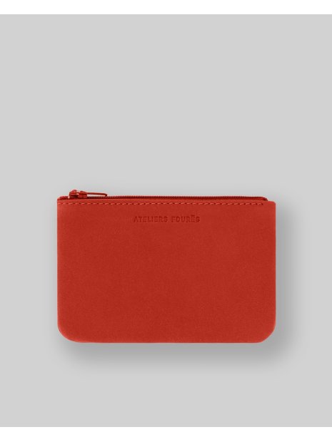 Les Ateliers Foures B39 - CUIR DE VACHETTE - ORANGE. porte monnaie plat zip les atelers fourès porte-monnaie-femme