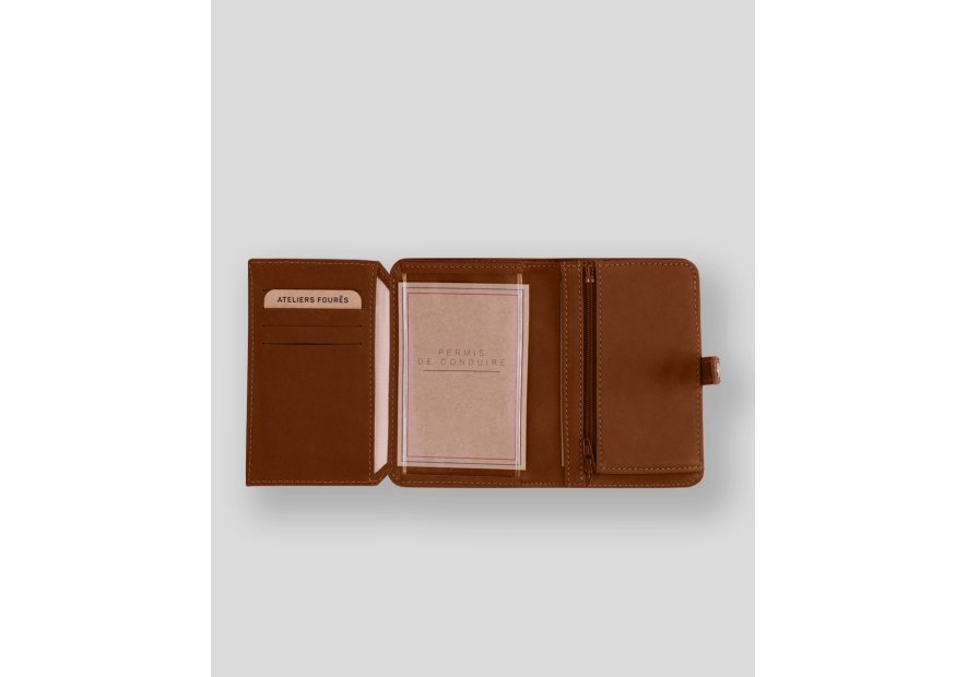 Les Ateliers Foures B52 - CUIR DE VACHETTE - FAUVE portefeuille petit format avec patte pression Portefeuilles