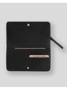 Les Ateliers Foures B64 - CUIR DE VACHETTE - NOIR baroudeuse compagnon dos à dos Portefeuilles