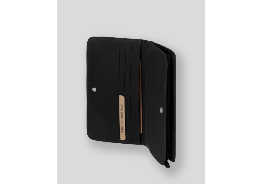 Les Ateliers Foures B64 - CUIR DE VACHETTE - NOIR baroudeuse compagnon dos à dos Portefeuilles