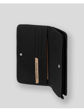 Les Ateliers Foures B64 - CUIR DE VACHETTE - NOIR baroudeuse compagnon dos à dos Portefeuilles