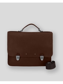 Les Ateliers Foures 9530 - CUIR DE VACHETTE - COGNAC fourès-baroudeur-serviette à rabat 38cm 2soufflets Sac business