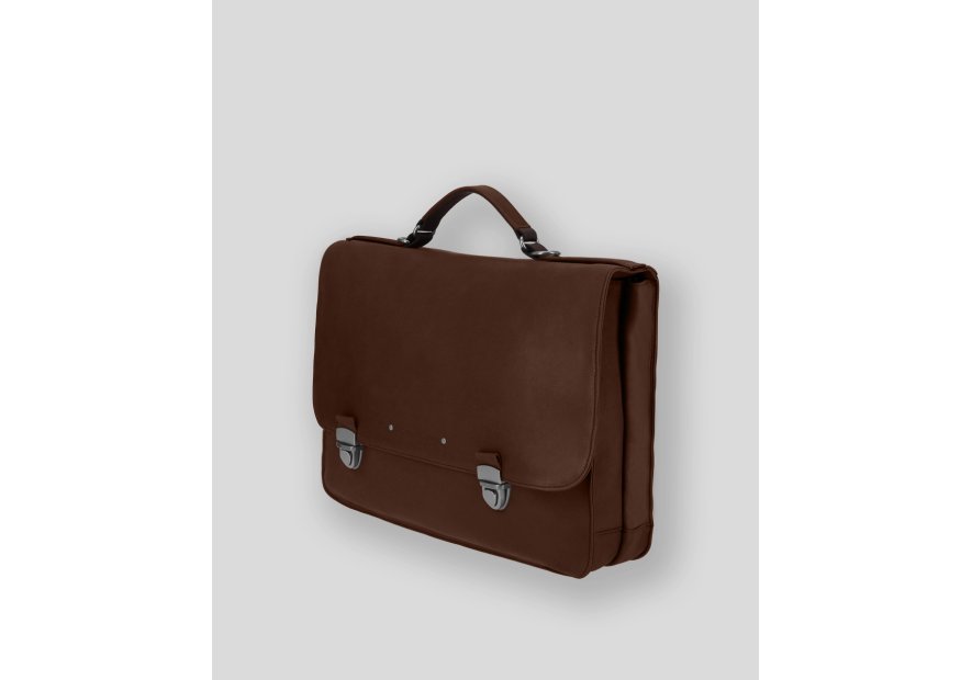 Les Ateliers Foures 9530 - CUIR DE VACHETTE - COGNAC fourès-baroudeur-serviette à rabat 38cm 2soufflets Sac business
