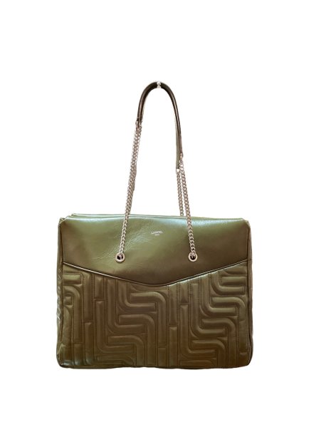 Lancel A12515 - CUIR DE VACHETTE - KAKI lancel-midi minuit-porté épaule sac-a-main-shopping-toile-ou-cuir