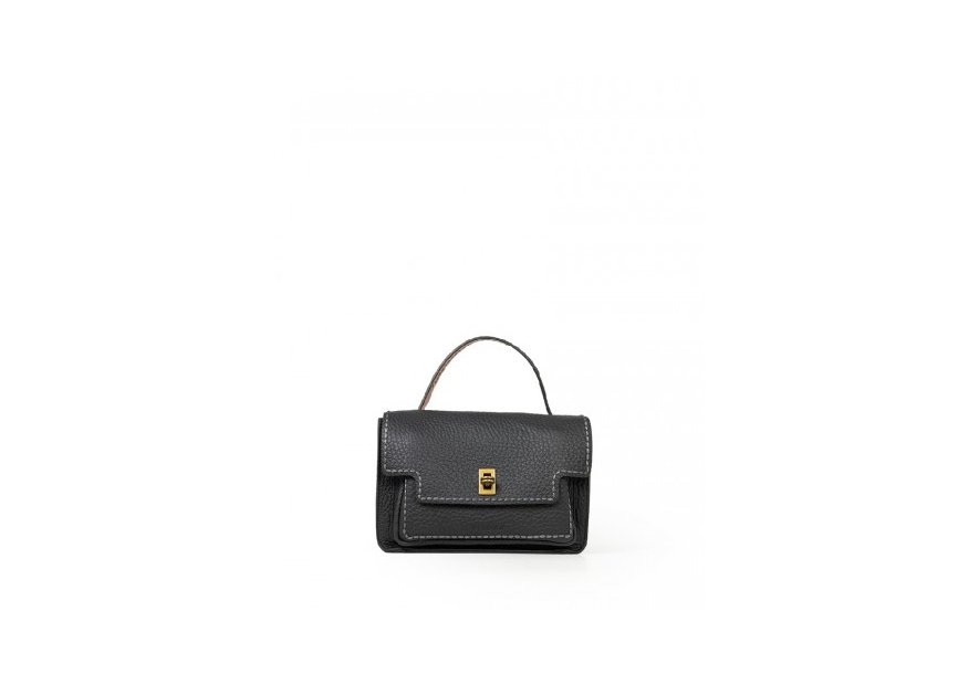 vison'a 23632 - CUIR DE VACHETTE - NERO visona- double- trotteur rabat Sac business