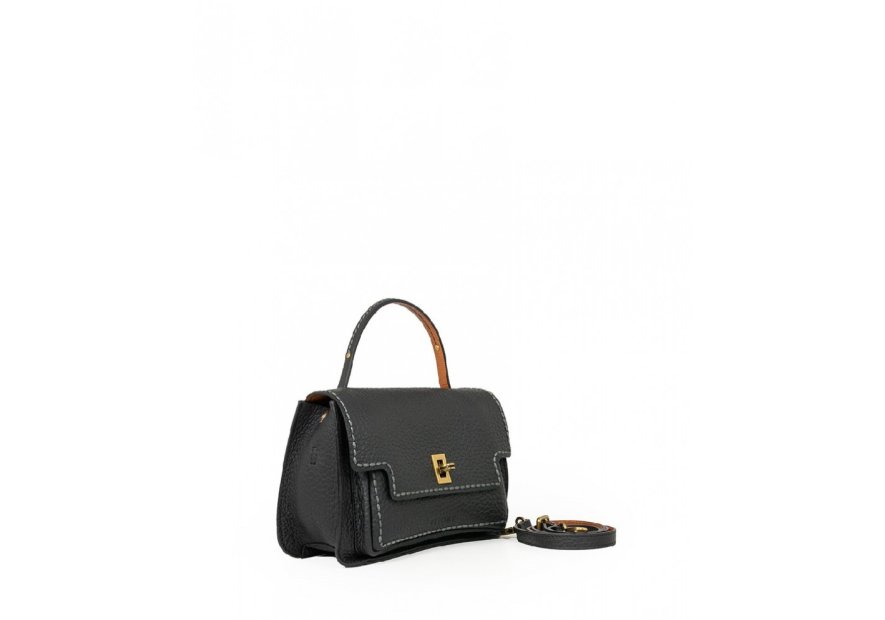 vison'a 23632 - CUIR DE VACHETTE - NERO visona- double- trotteur rabat Sac business