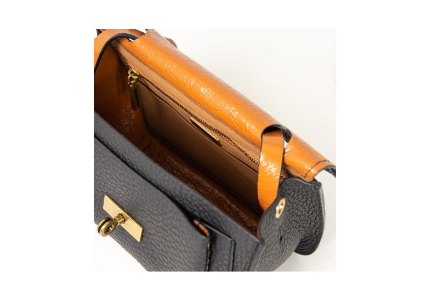 vison'a 23632 - CUIR DE VACHETTE - NERO visona- double- trotteur rabat Sac business