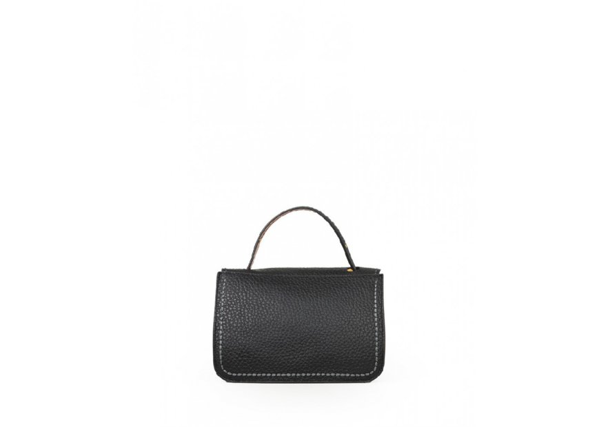 vison'a 23632 - CUIR DE VACHETTE - NERO visona- double- trotteur rabat Sac business