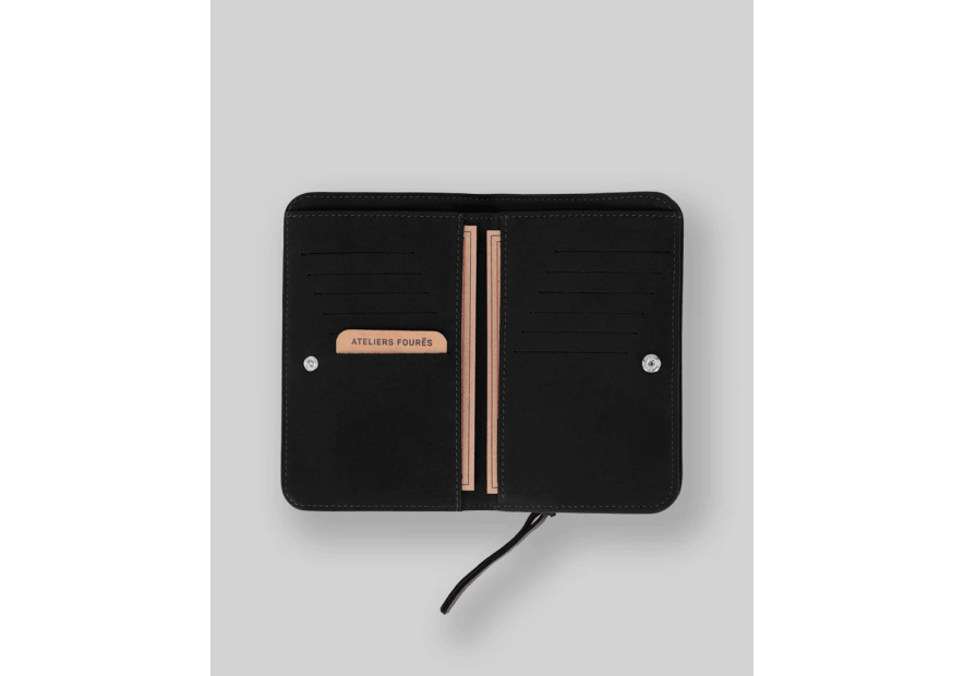 Les Ateliers Foures B63 - CUIR DE VACHETTE - NOIR portefeuille femme baroudeuse nereides Portefeuilles