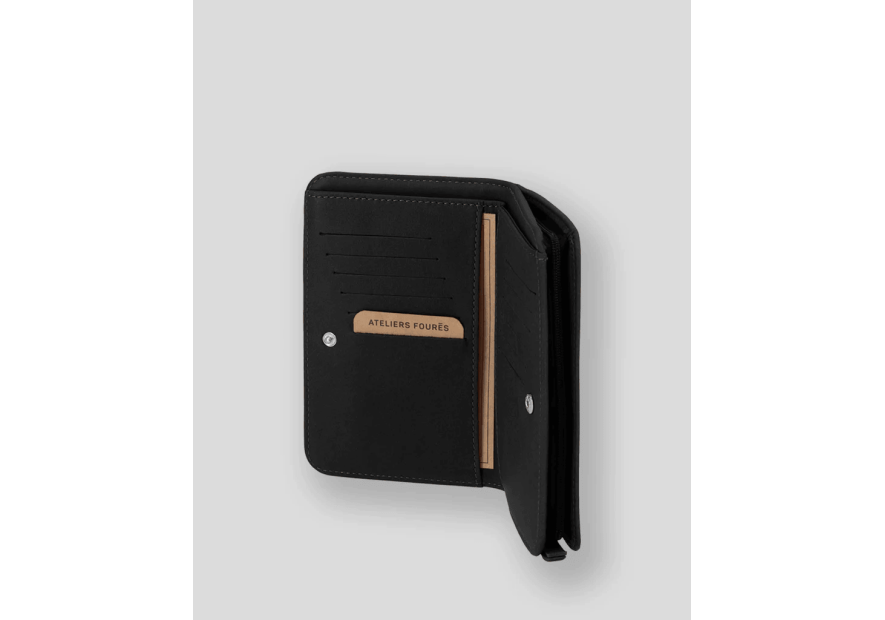 Les Ateliers Foures B63 - CUIR DE VACHETTE - NOIR portefeuille femme baroudeuse nereides Portefeuilles