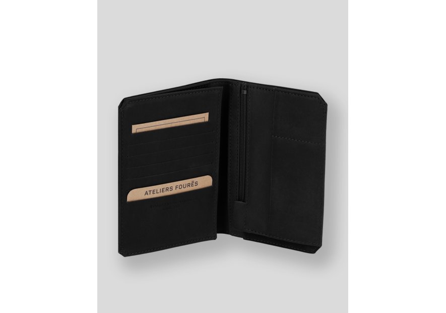 Les Ateliers Foures 9120X - CUIR DE VACHETTE - NOIR portefeuille baroudeur prométhé Portefeuilles