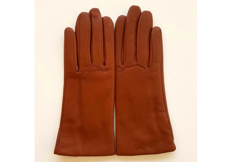 Poujade P01DC - CUIR D'AGNEAU - COGNAC gants femme capucine doublé cachemire Gants