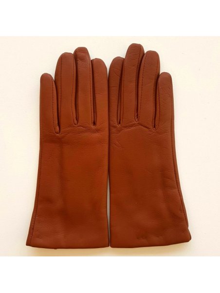 Poujade P01DC - CUIR D'AGNEAU - COGNAC gants femme capucine doublé cachemire Gants