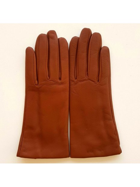 Poujade P01DC - CUIR D'AGNEAU - COGNAC gants femme capucine doublé cachemire gants-femme