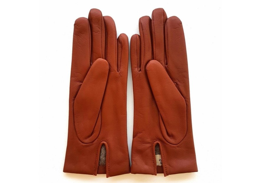 Poujade P01DC - CUIR D'AGNEAU - COGNAC gants femme capucine doublé cachemire Gants