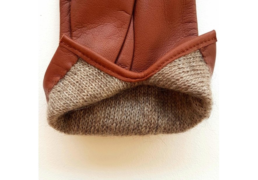 Poujade P01DC - CUIR D'AGNEAU - COGNAC gants femme capucine doublé cachemire Gants