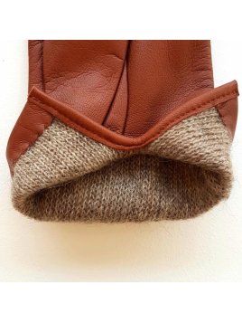 Poujade P01DC - CUIR D'AGNEAU - COGNAC gants femme capucine doublé cachemire Gants