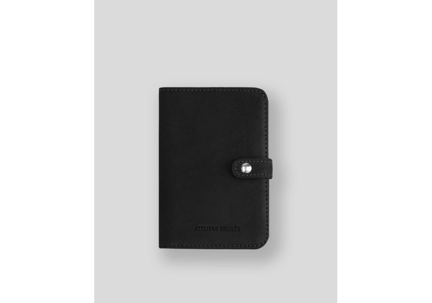 Les Ateliers Foures B52 - CUIR DE VACHETTE - NOIR portefeuille petit format avec patte pression Portefeuilles