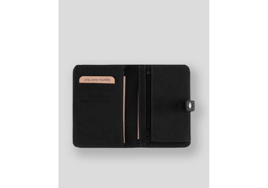 Les Ateliers Foures B52 - CUIR DE VACHETTE - NOIR portefeuille petit format avec patte pression Portefeuilles