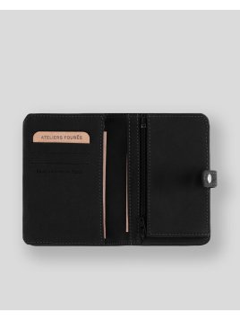 Les Ateliers Foures B52 - CUIR DE VACHETTE - NOIR portefeuille petit format avec patte pression Portefeuilles