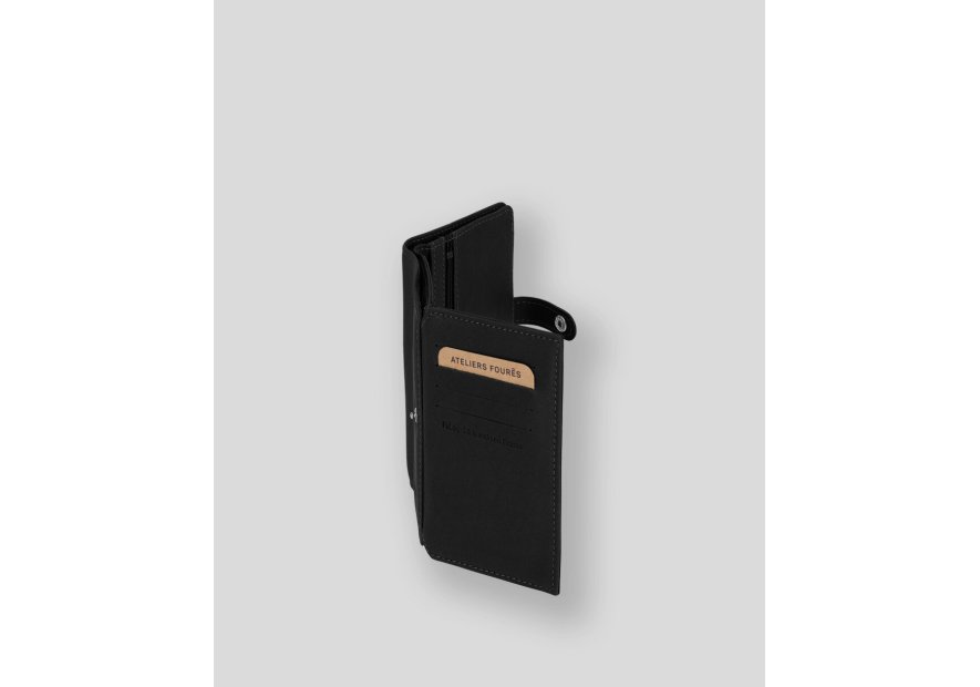 Les Ateliers Foures B52 - CUIR DE VACHETTE - NOIR portefeuille petit format avec patte pression Portefeuilles