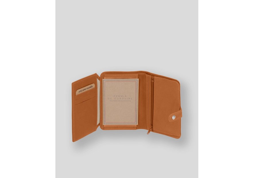 Les Ateliers Foures B52 - CUIR DE VACHETTE - LION portefeuille petit format avec patte pression Portefeuilles