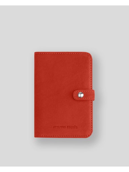 Les Ateliers Foures B52 - CUIR DE VACHETTE - ORANGE. portefeuille petit format avec patte pression Portefeuilles