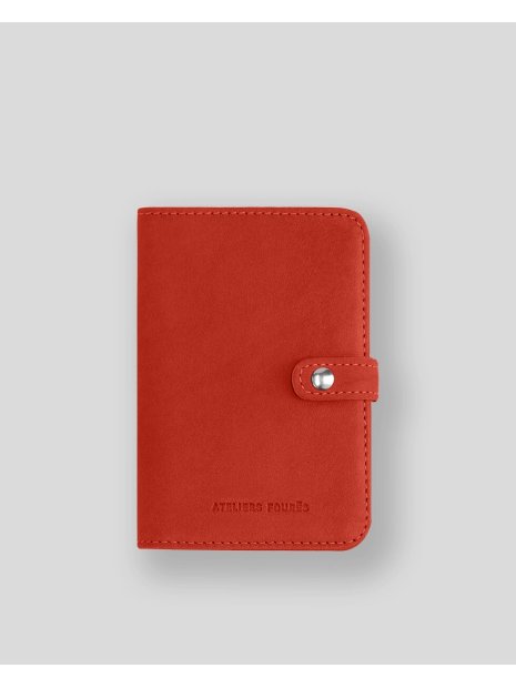 Les Ateliers Foures B52 - CUIR DE VACHETTE - ORANGE. portefeuille petit format avec patte pression portefeuille-homme